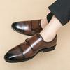 Men Business Dress Shoes Black Brown Side Double Button Leather Shoes European Versatile Suit Le Fu Shoes Size 38-46