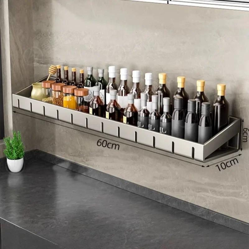 Kitchen Wall Mounted Spice Condiment Rack Organizer With Hanging Hook Wall Storage Shelf For Household Kitchen Space Saving