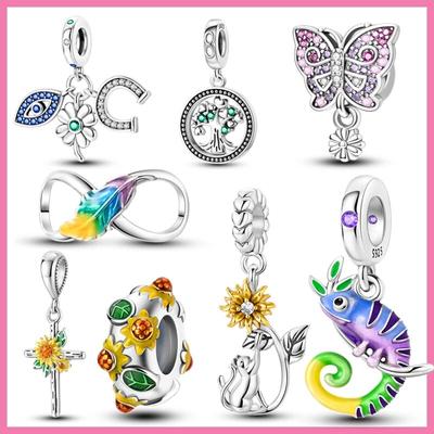100% 925 Sterling Zilver Kleurrijke Kameleon Zonnebloem Levensboom Bedels Geschikt voor Nieuwe Originele Armband Diy Sieraden Maken