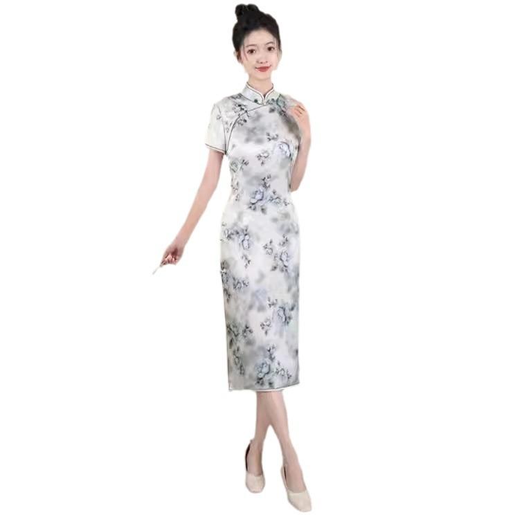 High-end silk cheongsam summer women's 1011 new daily retro improved new Chinese style mulberry silk dress