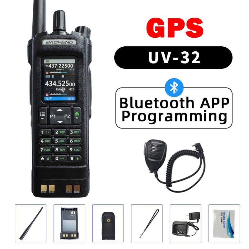 Walkie Talkie Baofeng UV-32 GPS 10W Bluetooth Wireless Programming Copy Frequency Air Band Long Range Type-C Two Way Ham Radio