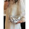 IELGY Silver Lightweight Exquisite All-Match Soft Leather Dumpling Bag Shoulder Messenger Bag