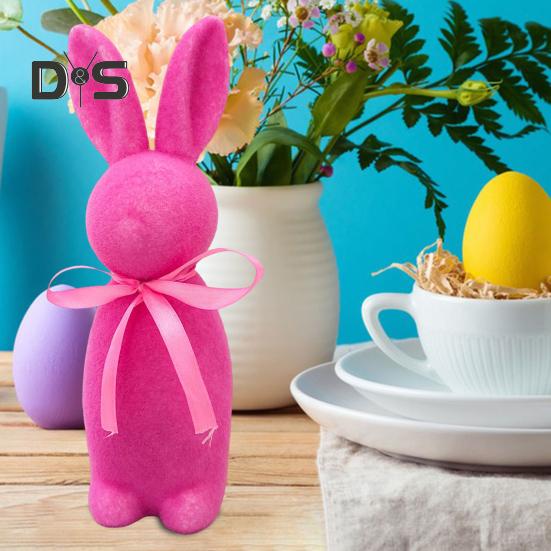 Easter Bunny Statue Freestanding Foam Rabbit Ornament Faux Moss Rabbit Flocked Bunny Figurine Centerpiece for Desk Mantel Dining Table
