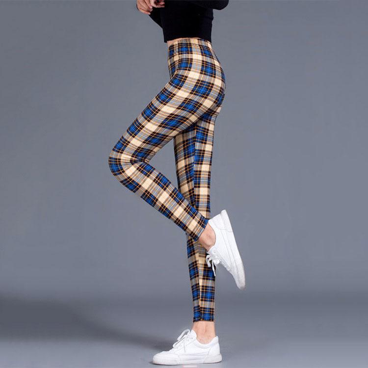 Karierte Leggings für Damen, sexy Hosen, Push-Up-Leggings, modische Fitness-Leggins, Übergröße, Hose mit hoher Taille