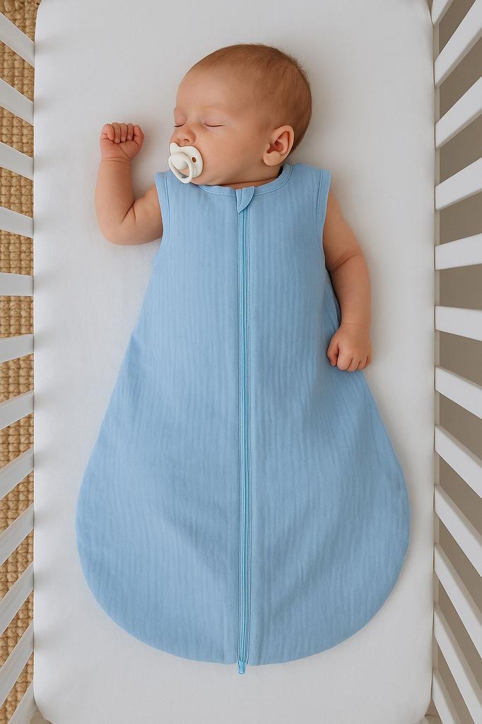 Rounded Muslin Sleeping Bag for Children S 0-6 Months Summer TOG 1.0 - Blue