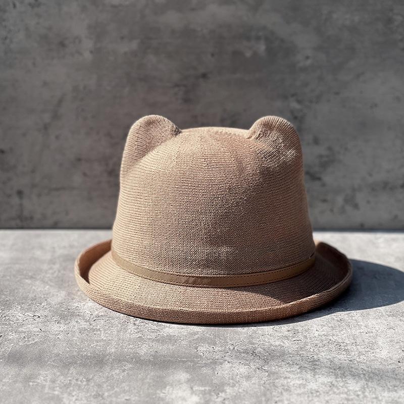 

Sweet And Cute Ears Basin Hat Children Spring And Summer Sun Protection Sun Hat Fine Cotton Yarn Knitted Curled Top Hat Korean Version Tide m55-57cm (adjustable to smaller sizes)
