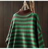 Women's Retro Striped Color Block Half High Neck Sweater - Loose & Casual Knitwear for Autumn/Winter 2026.