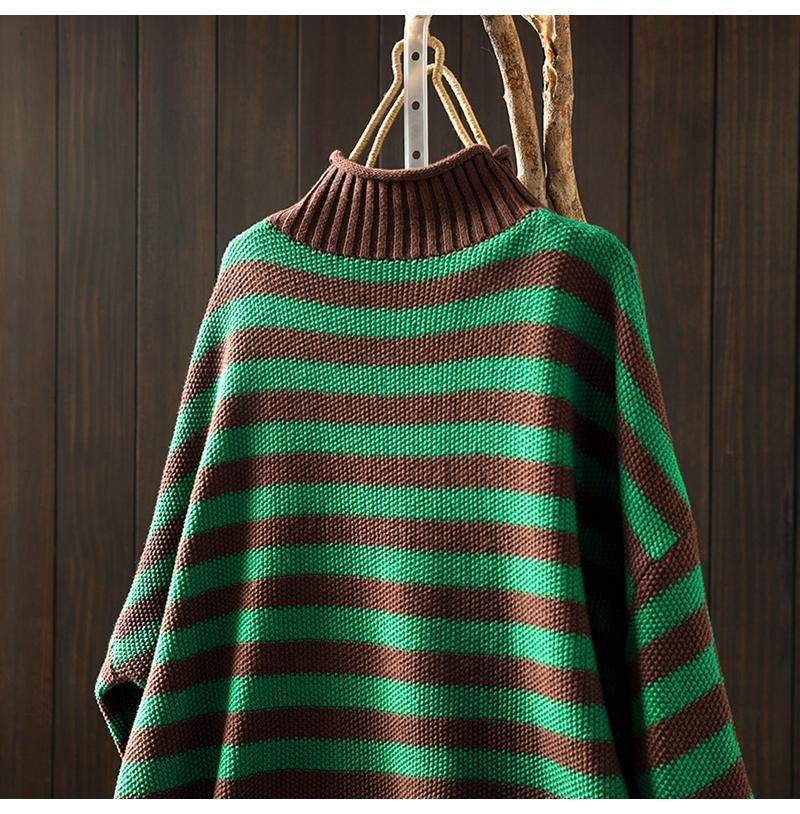 Women's Retro Striped Color Block Half High Neck Sweater - Loose & Casual Knitwear for Autumn/Winter 2026.