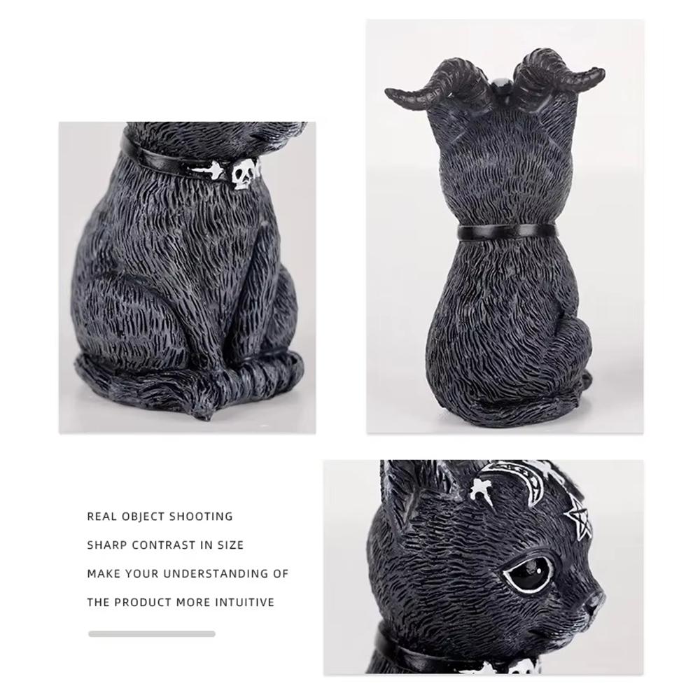 Black Cat Statue Mysterious Cute Cat Witch Cat Figurine Witches Decor Desk Ornament Hand-Painted Sculpture for Halloween 1PC