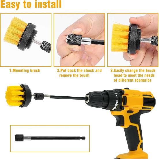 8 Pcs Drill Brush Attachment Set, Power Cleaning Scrub Brush Kit With Extend Long Attachment, All Purpose Drill Scrub Brushes For Car, Grout, Floor,