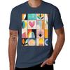 Midcentury Modern Geometry In Warm Colors Tshirt Breathable Basic Cotton Tshirt