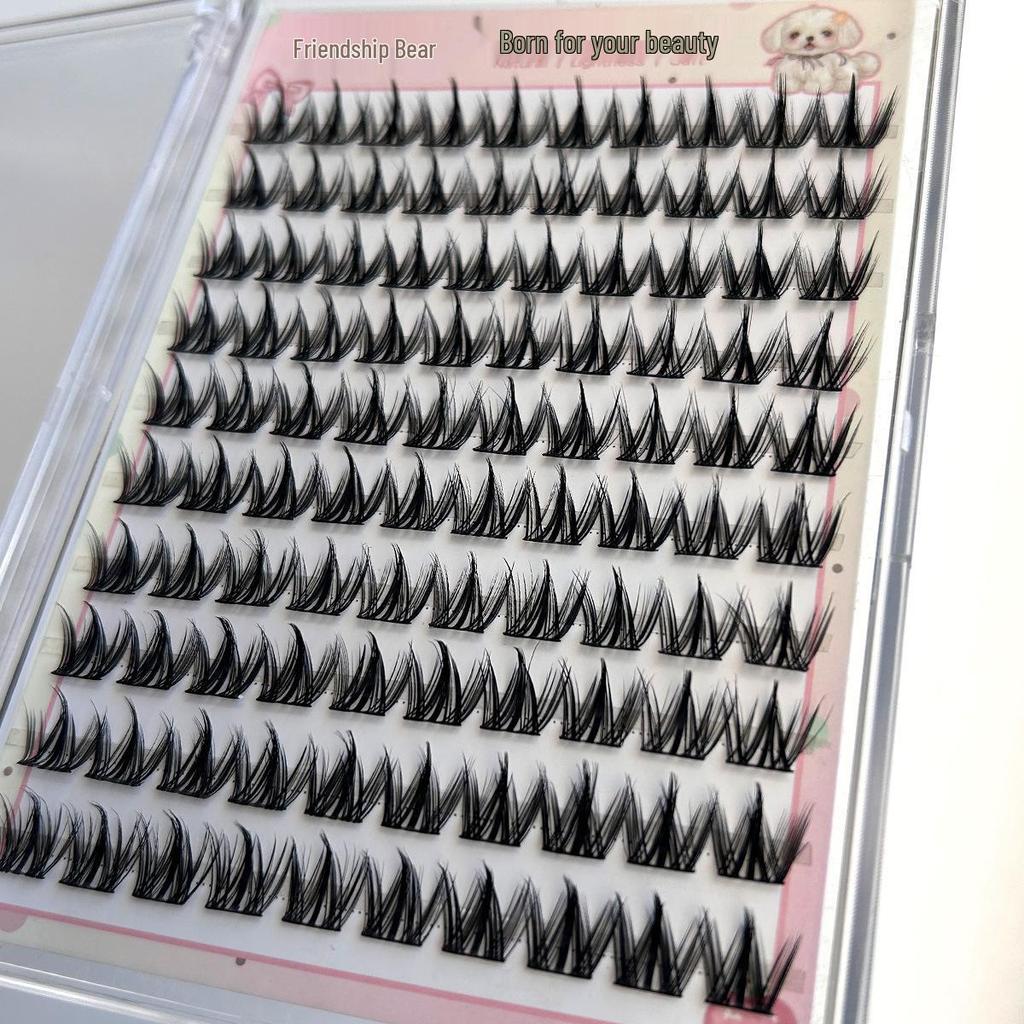 Ten Row Clustered Glue-Free Natural Dog-Eye False Lashes