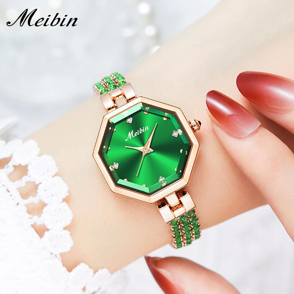 Crystal Women's Square Bracelet Watch Green Waterproof Simple Quartz Fashion