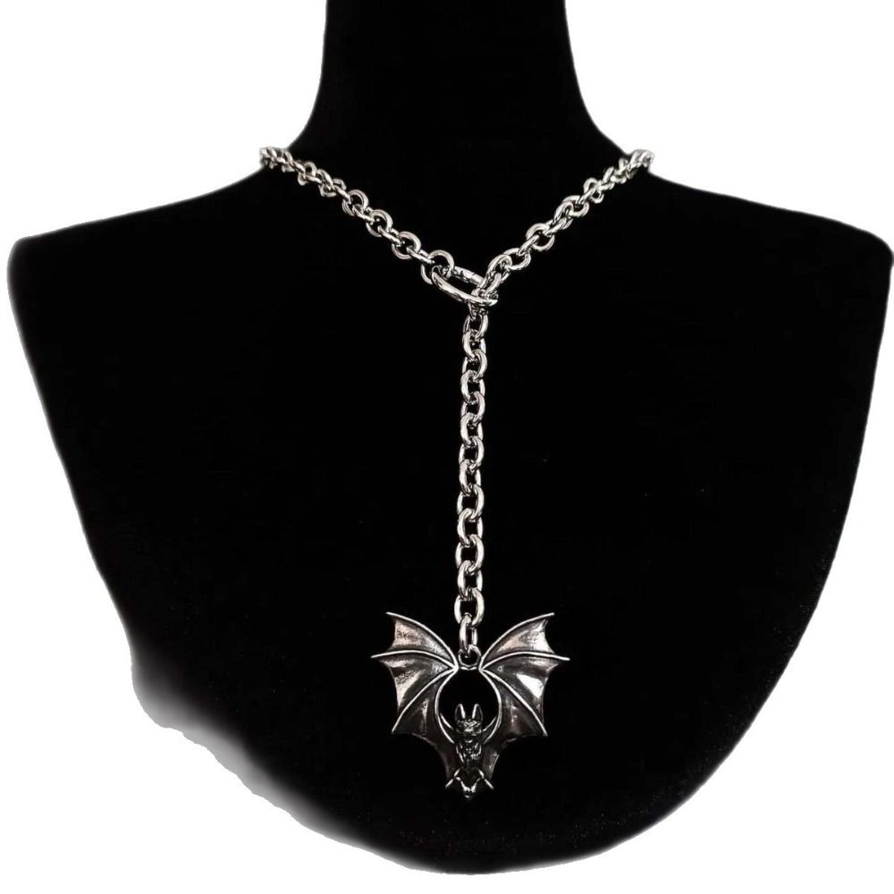 Personality Punk Stud Necklace Long Gothic Bat Pendant Necklace Exaggeration Sweater Chain Jewelry