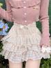 Lolita Bow Mini Skirt for Women Sweet Cute Ruffled Cake Skirt Lace Elastic Waist Casual Japanese Style Clothing