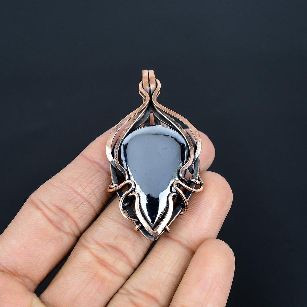 Shungite 999 Copper Wire Wrapped Pendant, Handmade Gemstone Pendant Jewelry, Gifts For Love Brand New Pendant