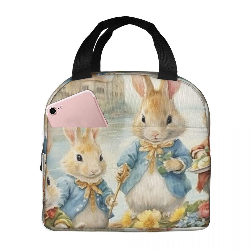Adorable Rabbit Cute Bunnies Vintage Insulated Lunch Bag for Women Children Portable Food Boxes Thermal Lunch Box Tote