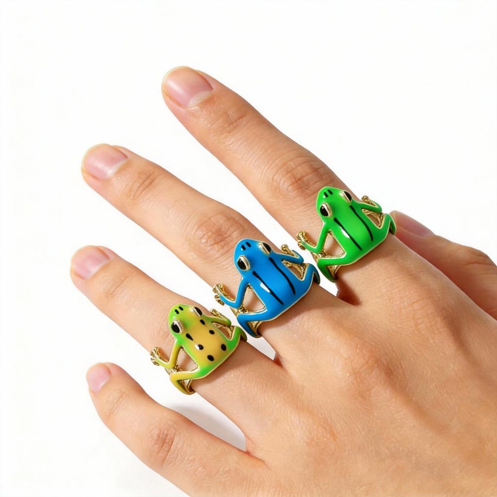 Hot-selling frog's hug green funny ring design cute green frog opening adjustable ring