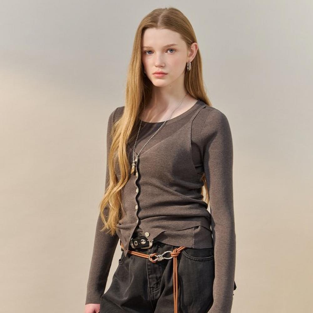 Maxza Button Up Bustier Layered Knit Set Zf03qk007na