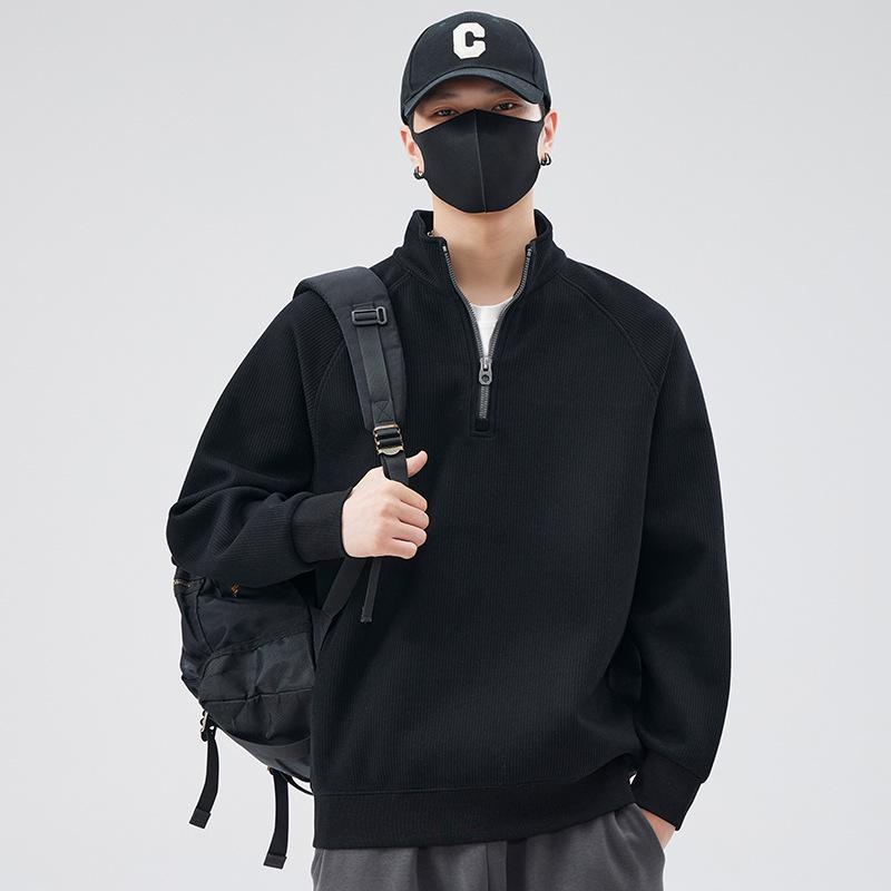 Men's Trendy Thick Half-Zip Hoodie with Stand Collar, Plus Velvet Base Layer for Spring, Autumn, and Winter 2025