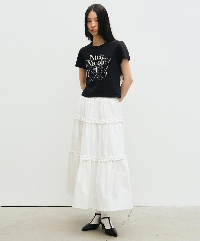 Nigaennikol Frill Tiered Long Skirt_Ivory