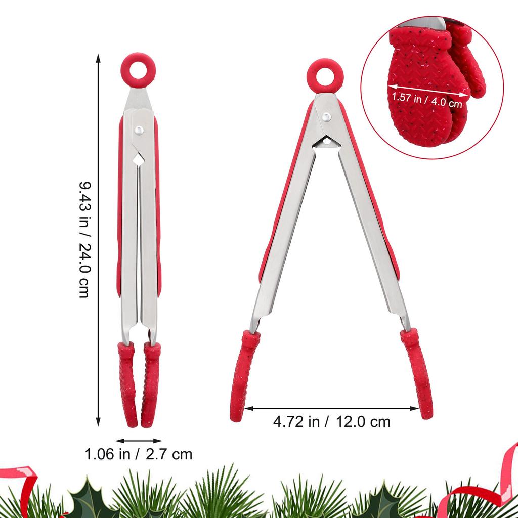 1Pcs Christmas Gloves Shaped Food Clip Lightweight Silicone Bread Steak Barbecue Tong Kitchen Tool Stainless Steel Food Clip