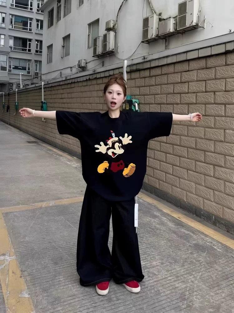 

Women s Plus Size Pure Cotton Korean Style Loose Short Sleeve T-Shirt - New Summer Design 3XL чёрный