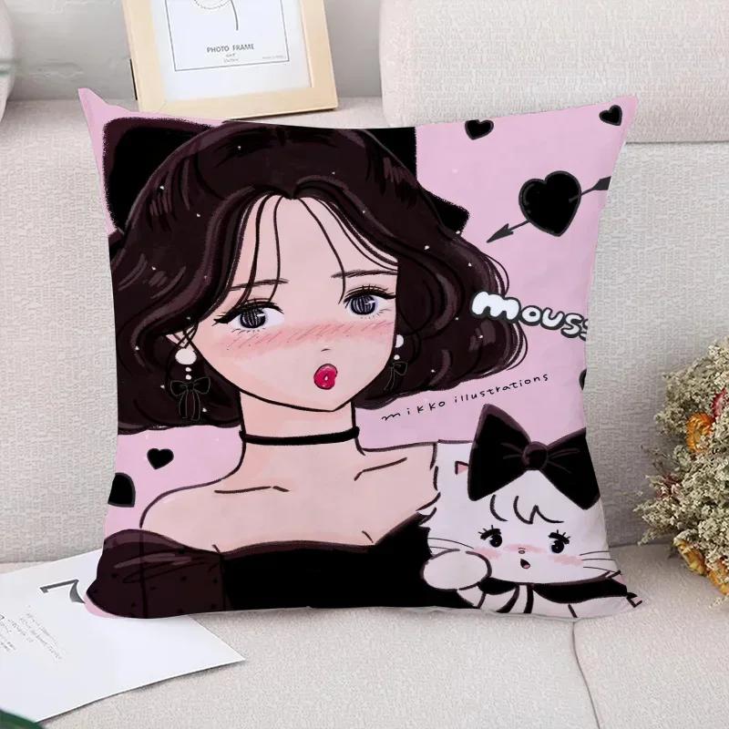 Decorative Cushions for Sofa Mikko Illustrations Cushion Covers Couple Pillow Pillowcases  Car Decoration Fall Decor Cover