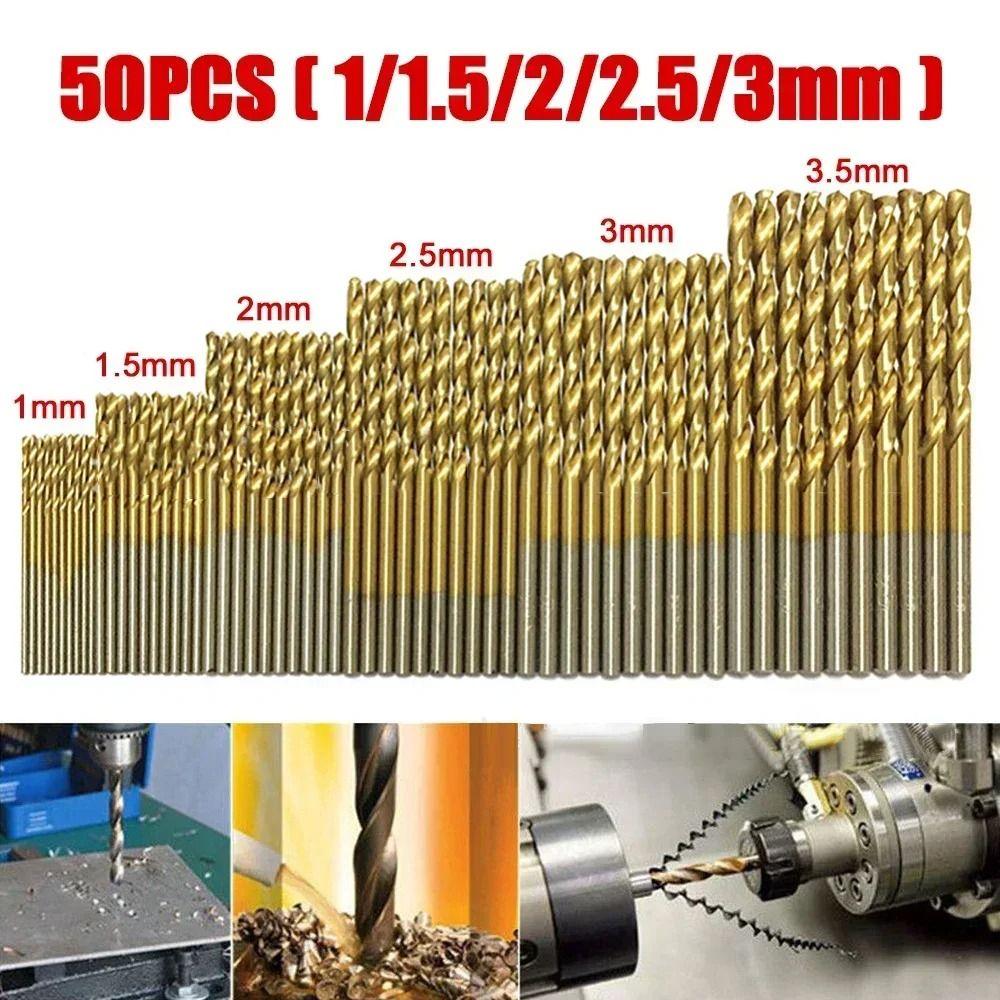50Pcs Ti-plated Straight Shank Drill Universal Titanium Coated Drill Bits Durable Twist Drill Bit