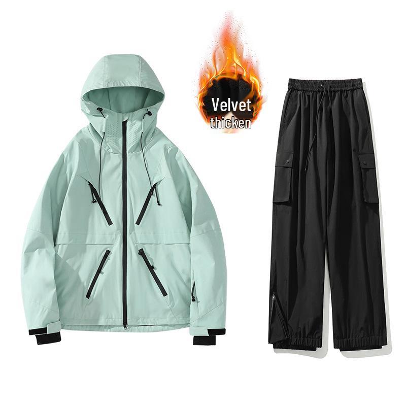 Ski Resort's Trendy Waterproof & Windproof Ski Suit Set for Men & Women, Fleece-Lined, Thickened, Plus Size, Warm