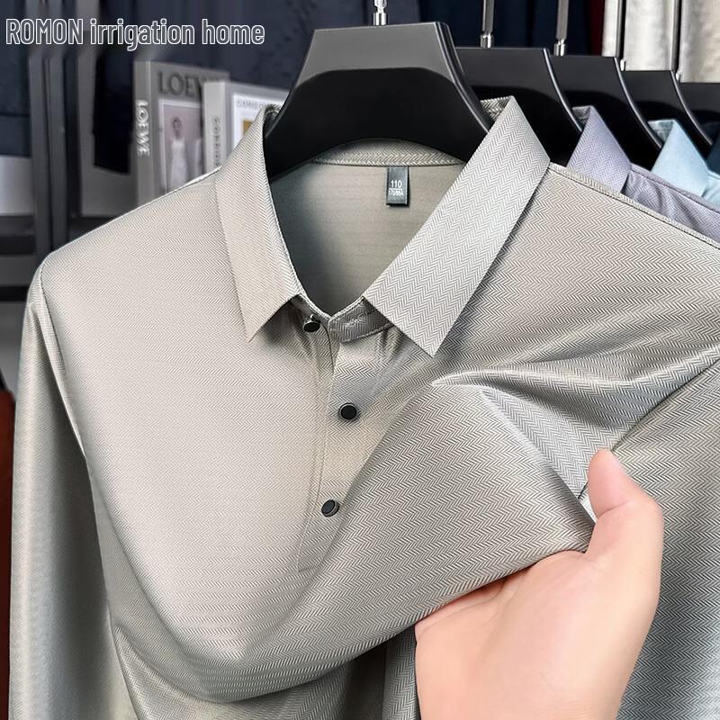 Romon Men s Jacquard Long-Sleeve Polo Shirt 52