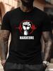 Hardcore Fist EKG Heartbeat Graphic T-shirt - Plus Size Black with Red/White Geometric Design