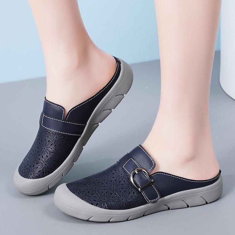 Summer Women's Sandals Backless Slippers Beach Flat Shoes Closed Toe Casual Soft Walking Clogs for Girl Plus Size