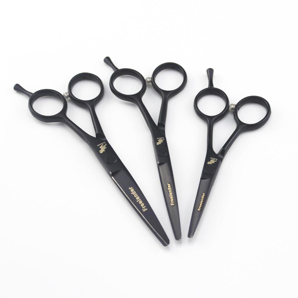 Black Hairdressing Scissors Set: 4”, 5”, 5.5” Straight Shears for Bangs and Barber Use