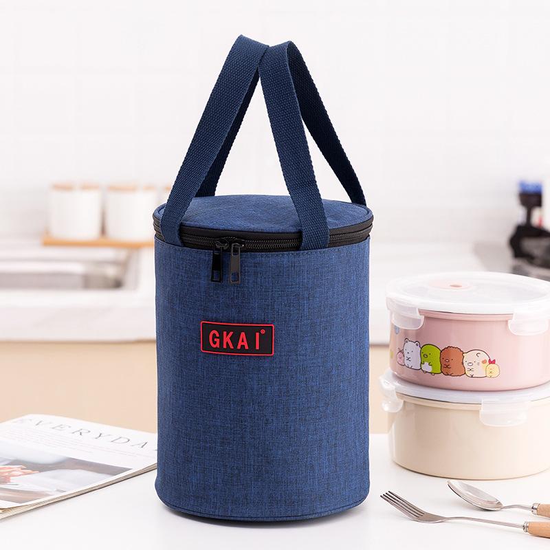 Handheld cylindrical insulated lunch bag, lunch box bag, portable, meal bag, waterproof, picnic bag, simple