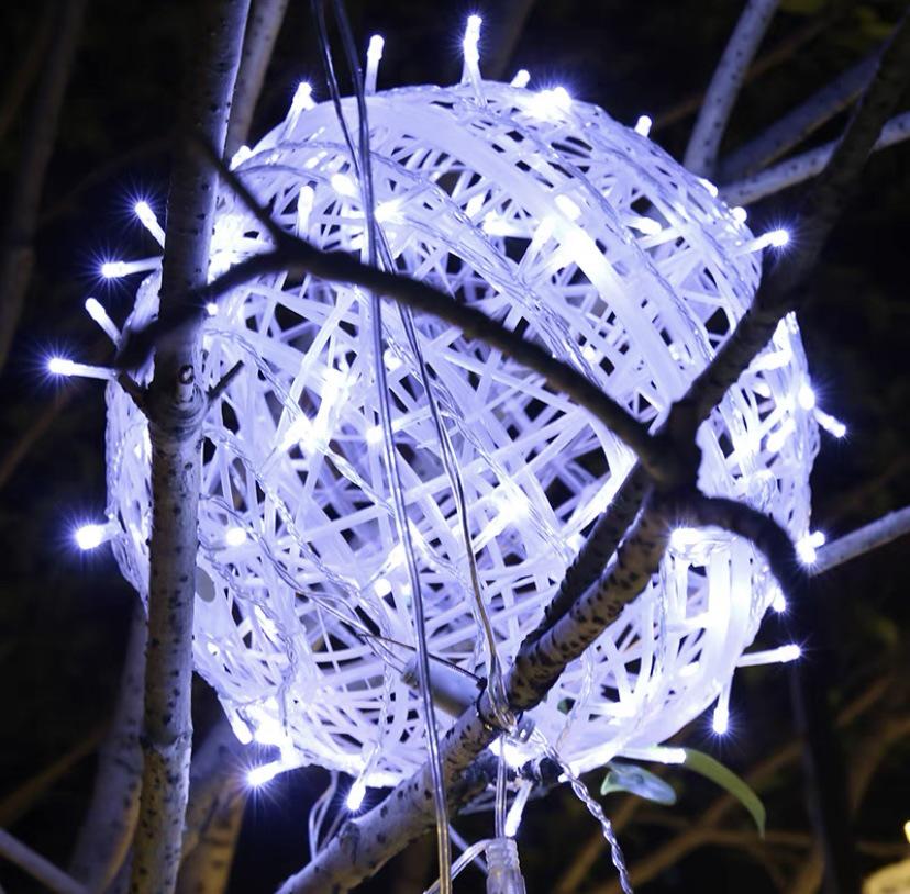 Waterproof Outdoor LED Rattan Ball String Lights – Colorful Flashing Decorative Landscape Lights белый