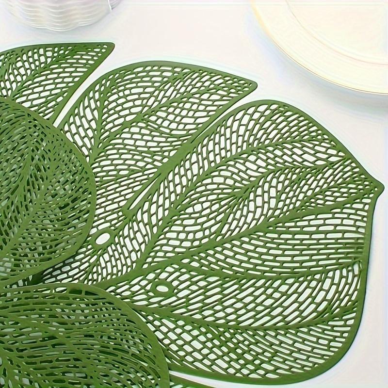 4PCS Green Leaf Vinyl Placemats - Plastic Dining Mats for Wedding, Birthday & Table Decoration