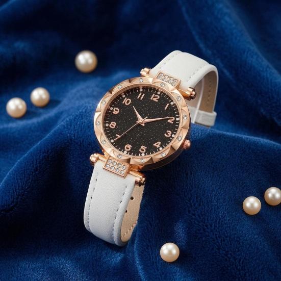 Quarz-Armbanduhr für Damen Leuchtend Kompakt Elegante Arabische Ziffern Uhr Einfache Nachtablesung Strasssteine Uhr für Studenten Büro Party Geschenke