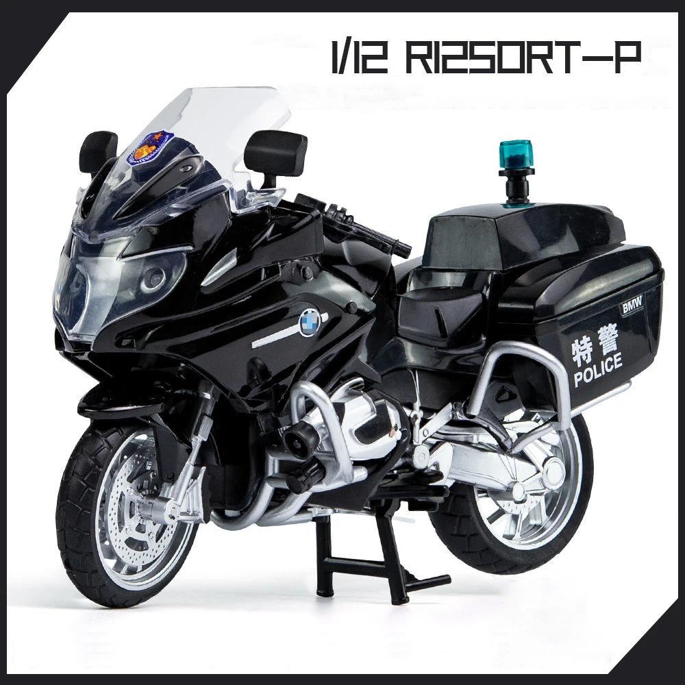 1/12 BMW R1250RT-P Police Simulation Alloy Motorcycle Model Shock Absorbers Sound and Light Collection Toy Car Kid Gift