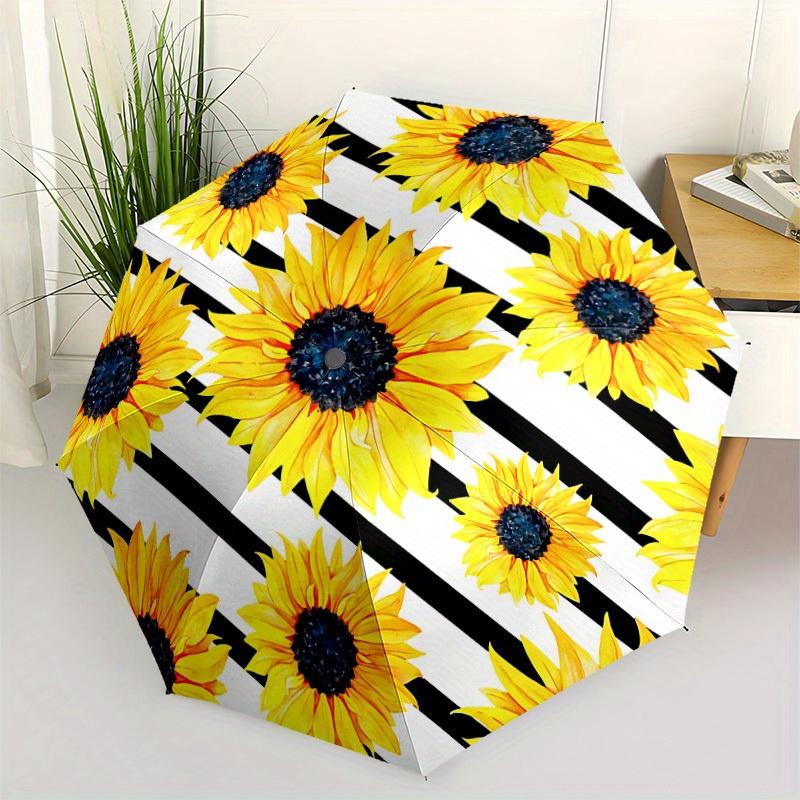 1pc Sunflower Print Folding Umbrella With Excellent UV Protection, 8 Ribs Casual Durable Lightweight Portable Travelling Umbrella For Men &