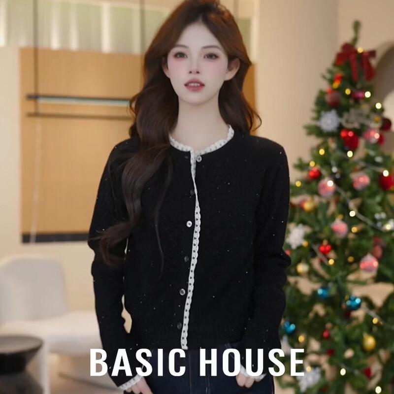 Basic House Women s Lace-Trim Sweater Cardigan L