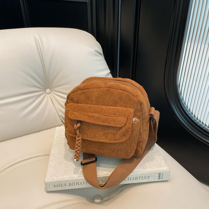 Corduroy 2025 Spring New Fashion Solid Color Ins Bag Women's School Style Girls Shoulder Messenger Bag Tide
