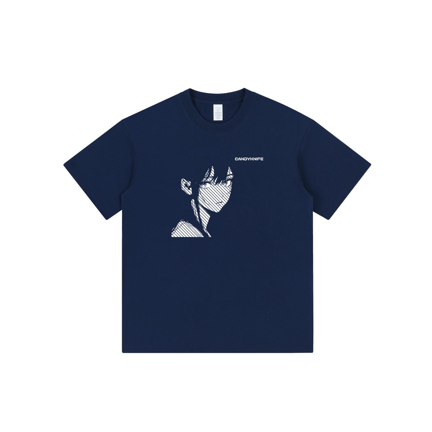 

Трендовая унисекс футболка с мультяшным аниме-принтом - Короткий рукав, Свободный крой 3XL темно-синий