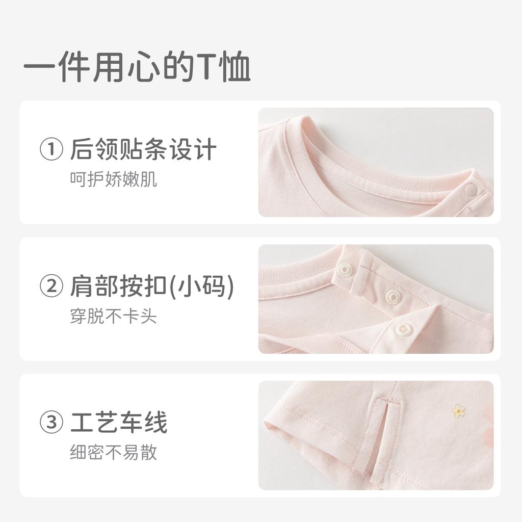 David Bella Girls' T-shirt Summer Edition New Baby Cartoon Round Neck Pure Cotton Short sleeved Children's Top