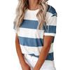 T-shirt ample à manches courtes et col rond pour femmes, rayé bleu et blanc imprimé, blouse d'été streetwear