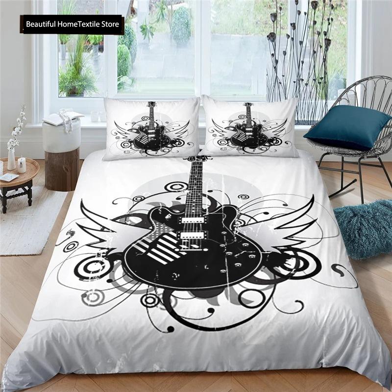 3d Music Notes Guitar Duvet Cover Set For Teens Adults Bedroom Decor Music Bedding Sets Fashion Hip Hop Comforter Cover