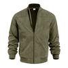 Men Stand Rib Collar Zip Up Suede Bomber Jacket Casual Outerwear Coat