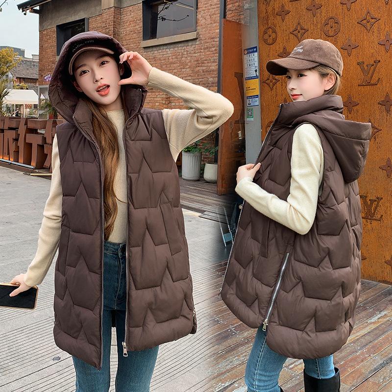 

Medium and long vest women s autumn and winter new fashion hooded Korean version casual vest jacket XXL хакі