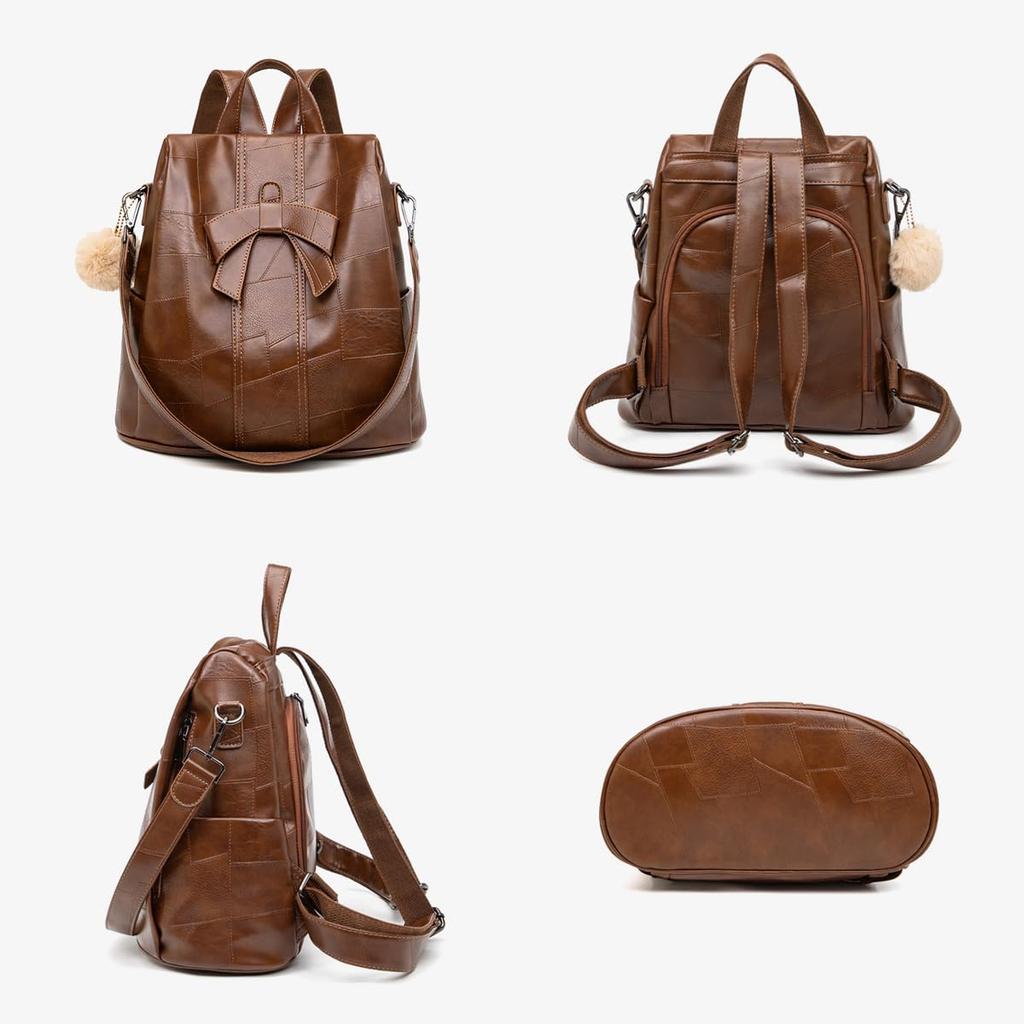 BUKESIYI Women's Mini Backpack, Large Capacity, Waterproof, PU Leather, Brown, JP78532