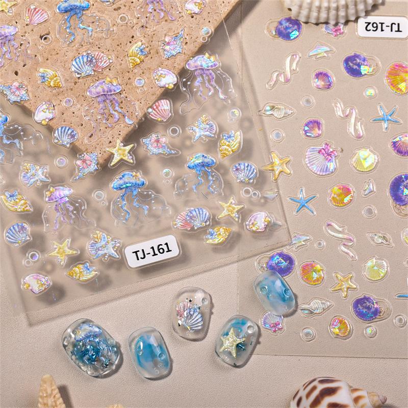 1 Foaie Autocolante Ocean pentru Artă pe Unghii Vară Stea de Mare Meduză Scoică Decal pentru Unghii Decorațiune În Relief Materiale Artă pe Unghii Manichiură Salon